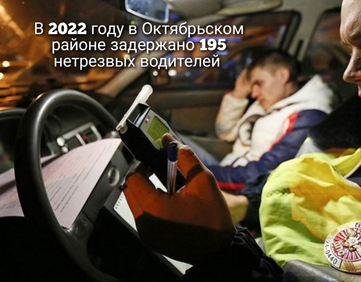 За 2022 год в Октябрьском районе задержано 195 нетрезвых водителей. За 2022 год в Октябрьском районе задержано 195 нетрезвых водителей.