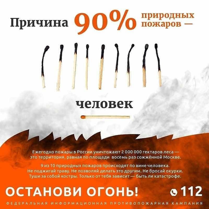 Причина 90% природных пожаров - человек